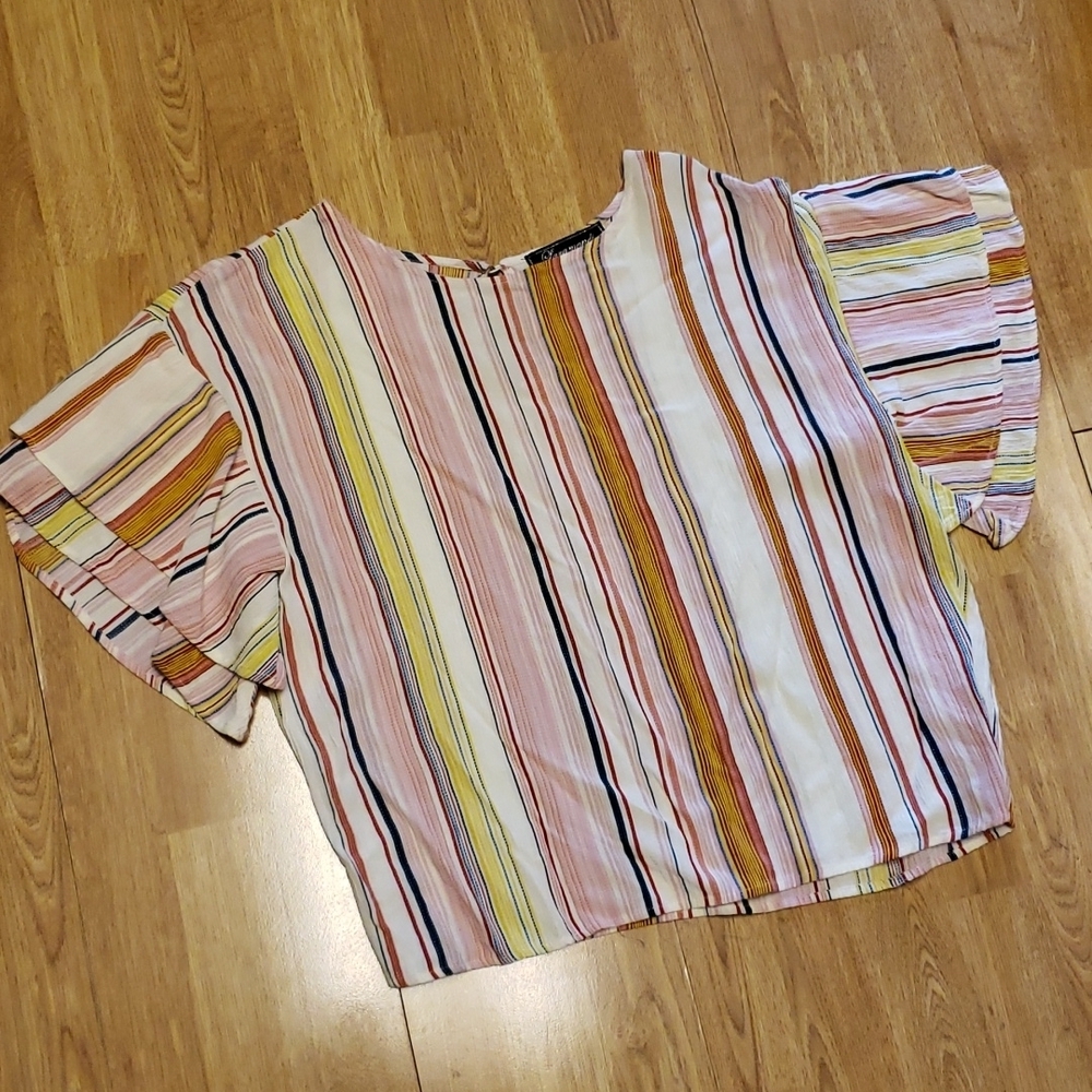Loramendi striped flutter sleeve top size small